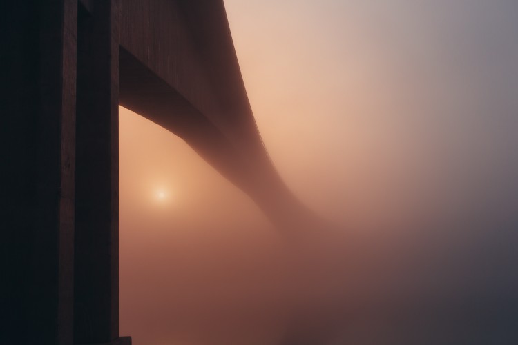桥梁，建筑，雾