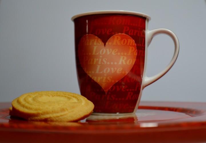 杯，心，浪漫，情人节，餐具，咖啡