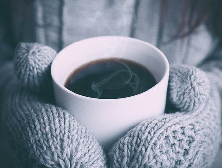 咖啡, 蒸汽, 连指手套, 手套, 杯, 温暖, 热, 香气, 冬天, 冷